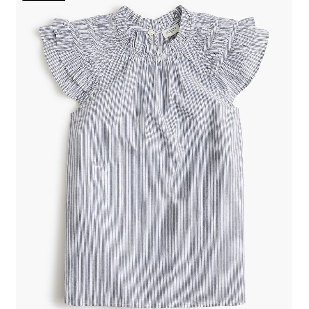 NWT J.Crew Striped Flutter Sleeve top Large L 100% cotton Ruffles Sleeveless